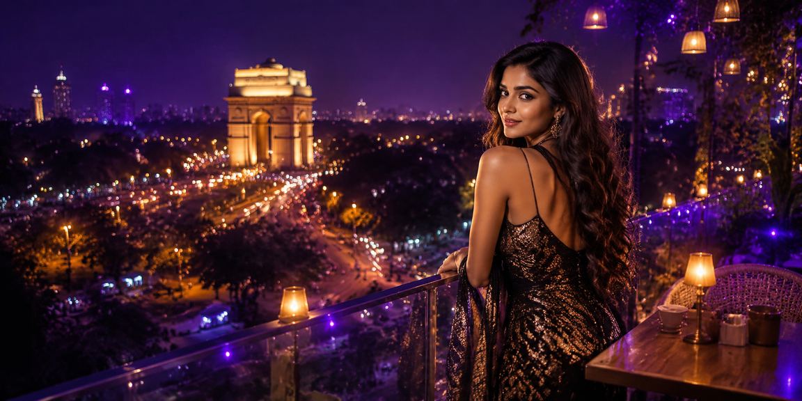 India Gate illuminated at night with casino entertainment neon lights
